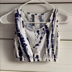 White w/Blue Splatter Crop Tank